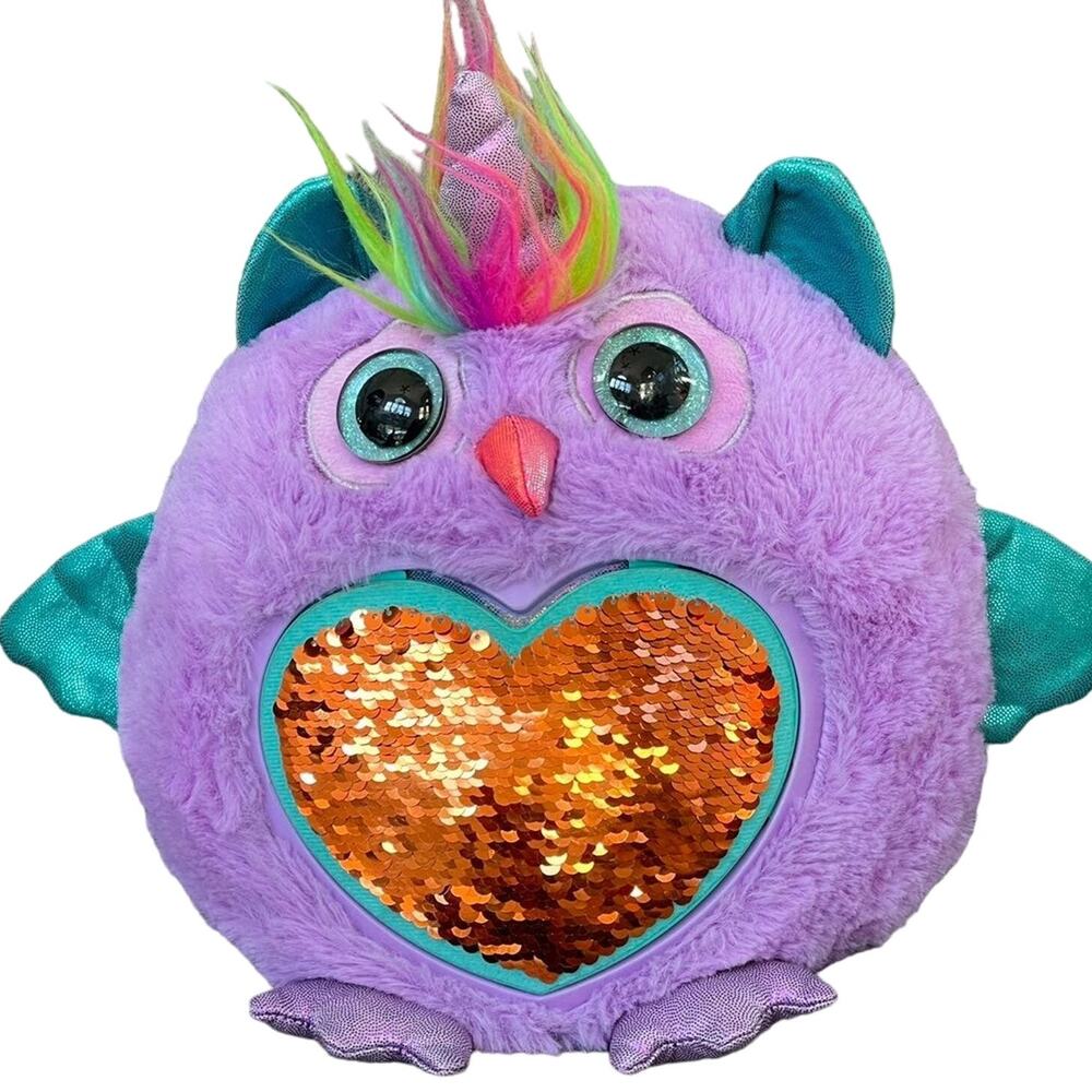 Zuru Rainbocorns Owl Plush Purple Sequin Heart Hidden Pizza Stuffed Toy 10"